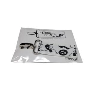 LippyClip Lip Balm Holder Keychain Clip Black White Skeleton Halloween Print NIP